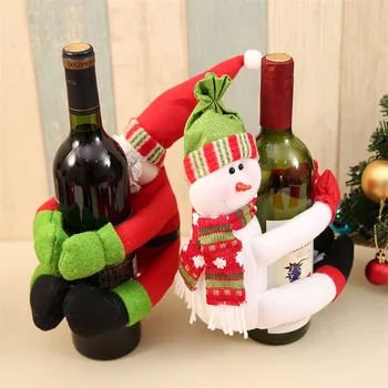 Karácsonyi borosüveg dekoráció Mikulás hóember vacsoraasztal dekoráció Party Szívességi ajándékok Újév 2024 DIY party dekoráció