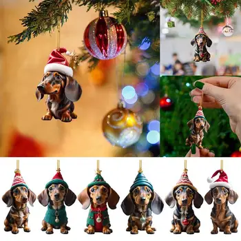 Karácsonyi kutyaakasztás akril dísz 7db kreatív medálok Lapos 2D minta Dekoratív díszek karácsonyfa dekorációhoz