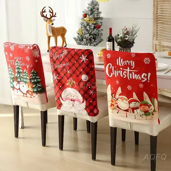 Karácsonyi székhuzat piros Mikulás kalap étkezőszék huzat újévre Boldog karácsonyt party otthoni konyha asztaldekoráció