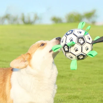 Kutya foci játékok Interaktív kisállat kiegészítők Fogzási játékok 6,5 hüvelykes labdák Kültéri edzés Foci puzzle rágás kapaszkodófülekkel