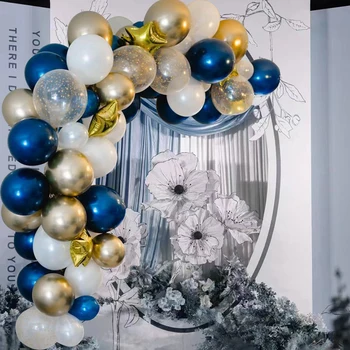 Kék arany lufi szett 45db koszorúív latex ballonok esküvő születésnapi zsúr dekoráció gyerekek felnőtt babaváró diploma party