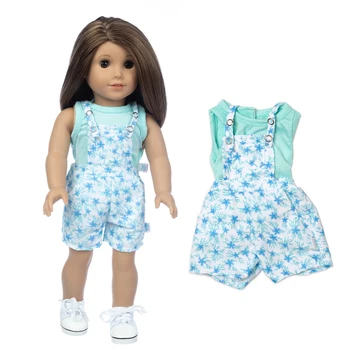 Kék virágos öltöny amerikai lánybaba ruhákhoz 18 hüvelykes baba , karácsonyi lány ajándék (csak ruhákat árul)