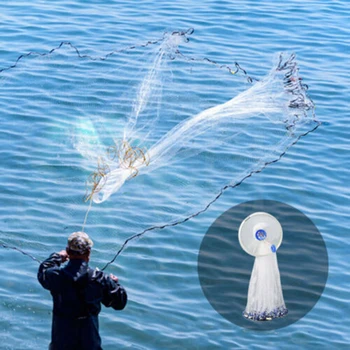  kézi dobású halászháló hordozható öntött háló alumínium gyűrűkkel Nagy teherbírású erős gumiabroncscsapda hálós horgászkiegészítők