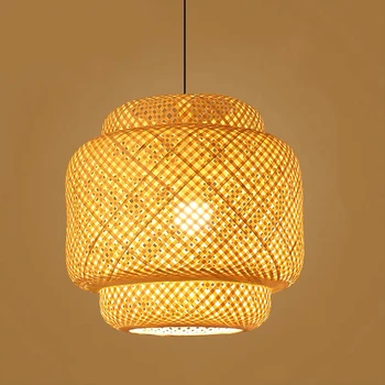 Led függő lámpa kézzel készített bambusz függő lámpa étkezéshez nappali csillár dekoráció étterem loft lámpatest világítás