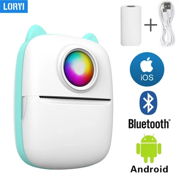LORYI Mini hőnyomtató vezeték nélküli matricanyomtató hordozható USB Bluetooth Android IOS telefonnyomtató fényképhez Megjegyzés Otthoni iroda