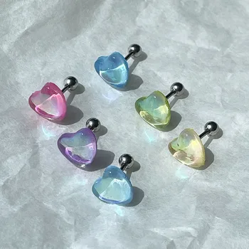 Love Aurora fülcsont csapok Fülcsapok Kristályüveg cukorka átlátszó 316L titánacél őszibarack szív fülbevaló piercingek ékszerek