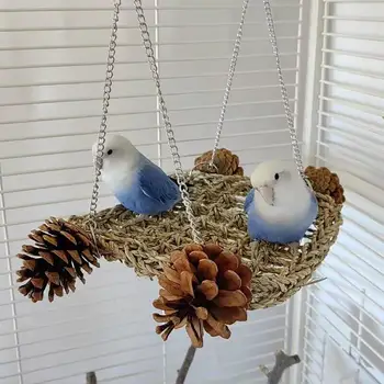 Madár lógó hinta játék függőágy szövés szalmaszőnyeg rágójátékok papagájoknak Budgie Cockatiel Lovebird