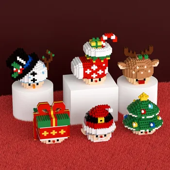 Mikulás karácsonyfa Hóember Mini építőelemek Fa Szarvas Mackó Harisnya 3D modell figura Mikro kocka játékok gyerekeknek Ajándékok