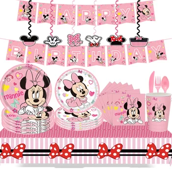 Minnie egér rajzfilm téma születésnapi zsúr dekoráció eldobható tányér, papírtörlő, gyerek party étkészlet