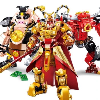 MOC Majomkirály Harcos robot Sun Wukong Monkie Mecha figurák Város építőelemek Démon bika király kockakészlet Gyermek játékok ajándék
