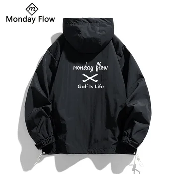 Mondayflow Őszi koreai Új golfruházat férfi hosszú ujjú kabát Fél cipzáras golfdzseki Széldzseki Kültéri sport Golf ruhák