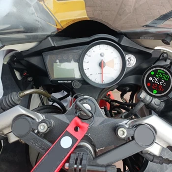  Motorkerékpár tartozék 4 az 1-ben időzítő Hőmérő Voltmérő LED digitális kijelző időzítő Víz / levegő hőmérsékletmérő