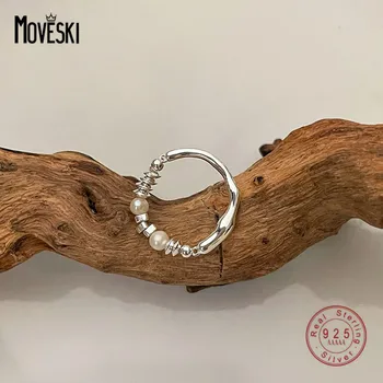 MOVESKI kreatív geometriai toldó gyöngy gyűrű S925 Sterling ezüst nők személyre szabott temperamentum barátnő ajándék ékszerek