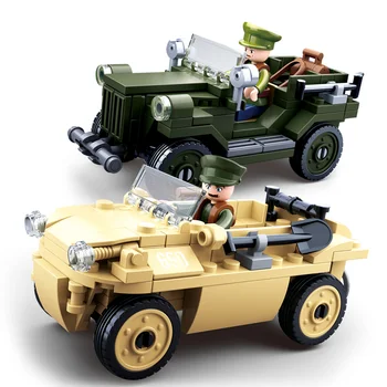 Második világháborús katonai járőrjármű GAZ-67 autó modell Építőelemek Hadsereg csapatok Katonák alkotás Építőelemek Oktatási Gyerekjátékok