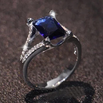 Méret 8-13 csepp szállítás Luxus ékszerek 925 Sterling ezüsttel töltött hercegnő vágott kék 5A köbös cirkónium CZ Party férfi ujjgyűrű