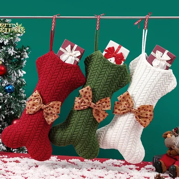 Nagy karácsonyi harisnya zsákok kutya csont alakú karácsonyi harisnya kötött karácsonyi gyapjú csont csoni zokni újévi ajándék cukorka táska