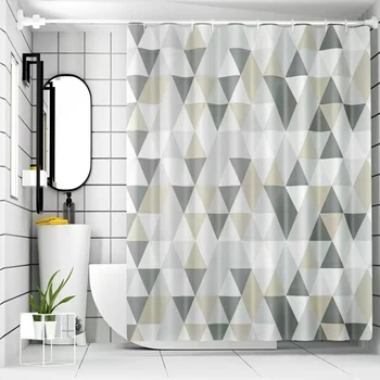 Nagy teherbírású PEVA vízálló zuhanyfüggöny, fürdőszobai zuhanyzókhoz alkalmas, dekoratív háromszög alakú kialakítással, 180cm x 180cm,
