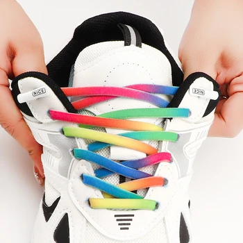 New Nice Buckle Elastic Tennis Shoe Lace No Tie Cipőfűző nyakkendő nélkül Casual Sneakers Gradient Print Color Round Shoelace Women