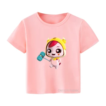 Nyár Új lányok őszibarack rózsaszín póló Aranyos anime Tini Ping Rajzfilm 캐치! 티니핑 Design Nyomtatás Babaruhák Divat Gyerek Pólók Felsők
