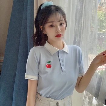 Női pólók felsői Japán Kawaii Ulzzang alkalmi cseresznye mintás ins laza póló női koreai haradzsuku ruhák