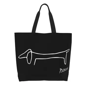 Pablo Picasso Tacskó Kutya élelmiszerboltok Bevásárlótáskák Női Kawaii vászon váll Vásárlói táskák Nagy kapacitású kézitáska