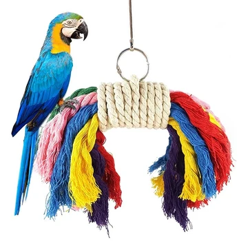 Papagáj rágójáték lógó többszínű kötél harapásgátló Papagáj ketrec Gyűjtögető játék rágójáték Kisállat madár madár kellékek Madár kiegészítők