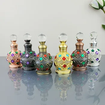 Parfümös üveg 15ML vintage fém arab stílusú illóolajok cseppentő palack tartály Közel-Kelet gyomláló dekorációs ajándékpalack