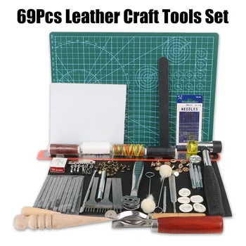 Praktikus nyereg Groover Kit kézi varrás DIY faragás munka varrás lyukasztó 69db/készlet professzionális bőr kézműves szerszámok