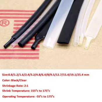PVDF hőre zsugorodó 2:1 cső 0,8 - 25,4 mm 2:1 kábelhuzal hőre zsugorodó cső átlátszó fekete 175°C Magas hőmérsékleti ellenállás