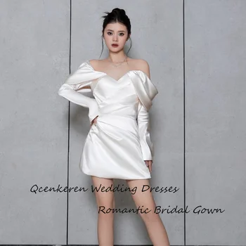Qcenkeren Egyszerű Vestido de novia esküvői ruha elegáns teljes ujjú vállról Mini menyasszonyi ruha szexi nőknek 2024