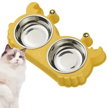 Rák alakú macska dupla tál Új állvánnyal Kisállat cica kölyökkutya átlátszó étel etetőedény fém emelt vízadagoló kutya