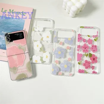 Samsung Galaxy Z Flip4 Flip3 Phone Case Flower Zflip3 készülékhez Zflip4 védőtok átlátszó tok