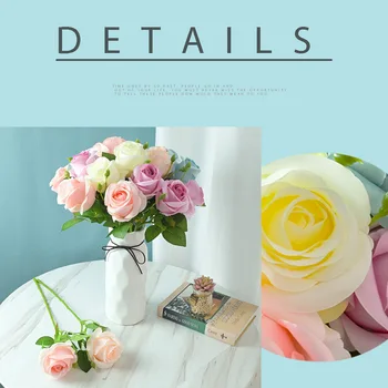 Selyem művirág ajándék dekorációhoz Fehér rózsa esküvői parti csokor szoba Nappali DIY asztali szimuláció Hamis virág