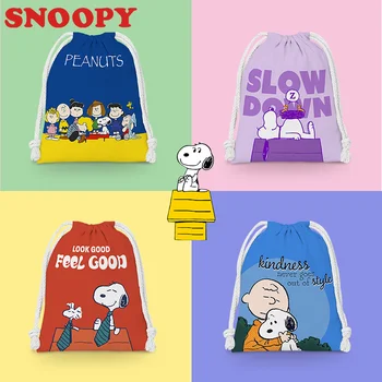 Snoopy húzózsinóros zsebtároló táska Anime hordozható kozmetikai táska Sundries tároló diákok hordozható piperecikkek ajándékszövet táska