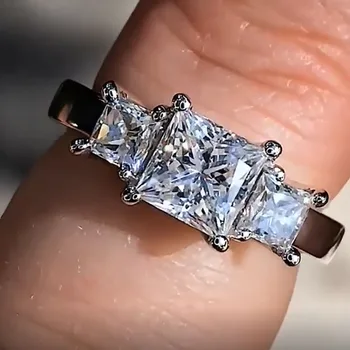Solid 14K fehér arany női esküvői parti évfordulós eljegyzési gyűrű 1 2 3 4 5 karátos hercegnő tér Moissanite gyémánt gyűrű