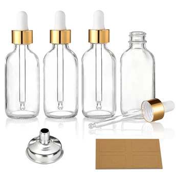 szivárgásmentes utazási cseppentő palackok 4 csomag arany kupakkal, átlátszó üveg illóolajokhoz 1Oz (30Ml)
