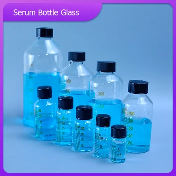 Szérumüveg üveg reagens palack minta üveg laboratóriumi üvegeszközök mérleggel, kapacitás 5/10/15/20/25/50/100/150/200/250/500ml