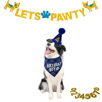 Születésnapi kutya Bandana kutya születésnapi Bandana puha és kényelmes kutya születésnapi bandana kalap készlet állítható rugalmas szalaggal kutyának