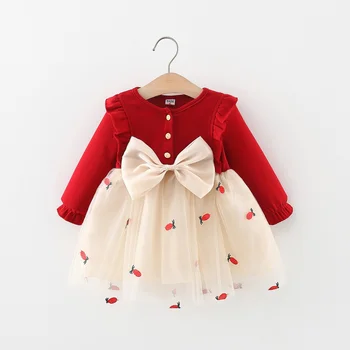 Tavaszi és őszi baba hercegnő ruha lány hímzés hálós panel hosszú ujjú napi masni csipke édes ruha