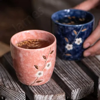 Tea csésze Japán stílusú cseresznyevirág szaké csészék Vizes csészék Napi csészék Hideg vizes csészék BögreKerámia csészék Háztartási edények Bögrék