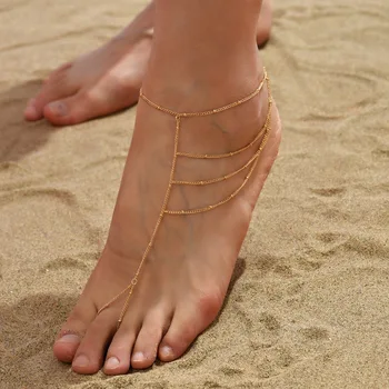 Trendi egyszerű tengerparti stílusú fém bojt lánc Lábujjgyűrű Boka nőknek Boka nőknek Nyár Bohémia Mezítlábas szandálok lábékszerek 2023