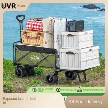 UVR Kültéri kempingkocsi Összecsukható kültéri piknik Egyszerű kosár Kemping Utánfutó Camping Húzórúd Hátsó vezetés Divat Kiskocsi