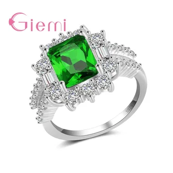 Vadonatúj 925 sterling ezüst esküvői ékszerek divatos zöld kristályvirág ujjgyűrűk nőknek Femme Best Wishs forró akció