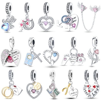 Valódi 100% 925 Sterling ezüst rózsaszín szerelmi szív charms illik eredeti Pandora karkötő Diy nőknek Boutique zsidó készítés