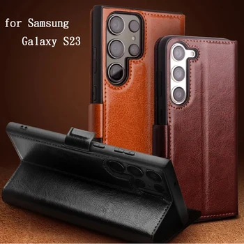 Valódi bőrtok Samsung Galaxy S23 Ultra 5G készülékhez Carcasa Business Flip mágneses alapok Galaxy S23/S23+ S23Plus 5G Coque készülékhez
