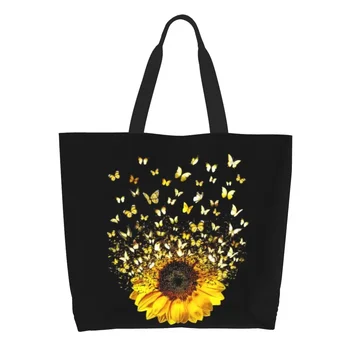 Vicces pillangó napraforgó repülő ajándék bevásárló táskák újrafelhasználható virág élelmiszerboltok vászon vásárló válltáska