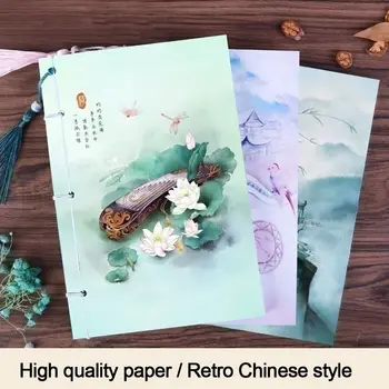 Vázlatfüzet Drótkötésű jegyzetfüzet Vintage Eredeti Kínai stílusú Napló Jegyzettömb Kézzel készített bojt Napló Jegyzetkönyv