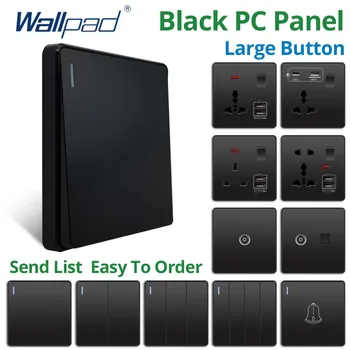Wallpad Fekete perem nélküli műanyag panel Nagy gombkapcsoló fluoreszcenciával EU UK aljzat C típus USB töltőport 5V 3.1A