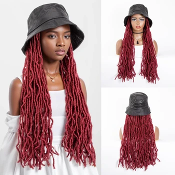 WIGERA szintetikus közepes puha Nu Faux Locs bordó fonatú hajhosszabbítás divatos vödörsapkával sapka parókák afro fekete nőknek