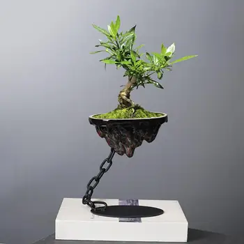 Zamatos ültetőedény szimuláció Sziklakert lánc felfüggesztés Függő bonsai ültetvény Vas Művészet Tájkép Lakberendezés Kerámia edény